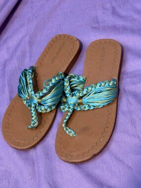 Limited Too Braided Slide Sandals – Blue & Teal – Women’s Size 9 – Boho Summer F